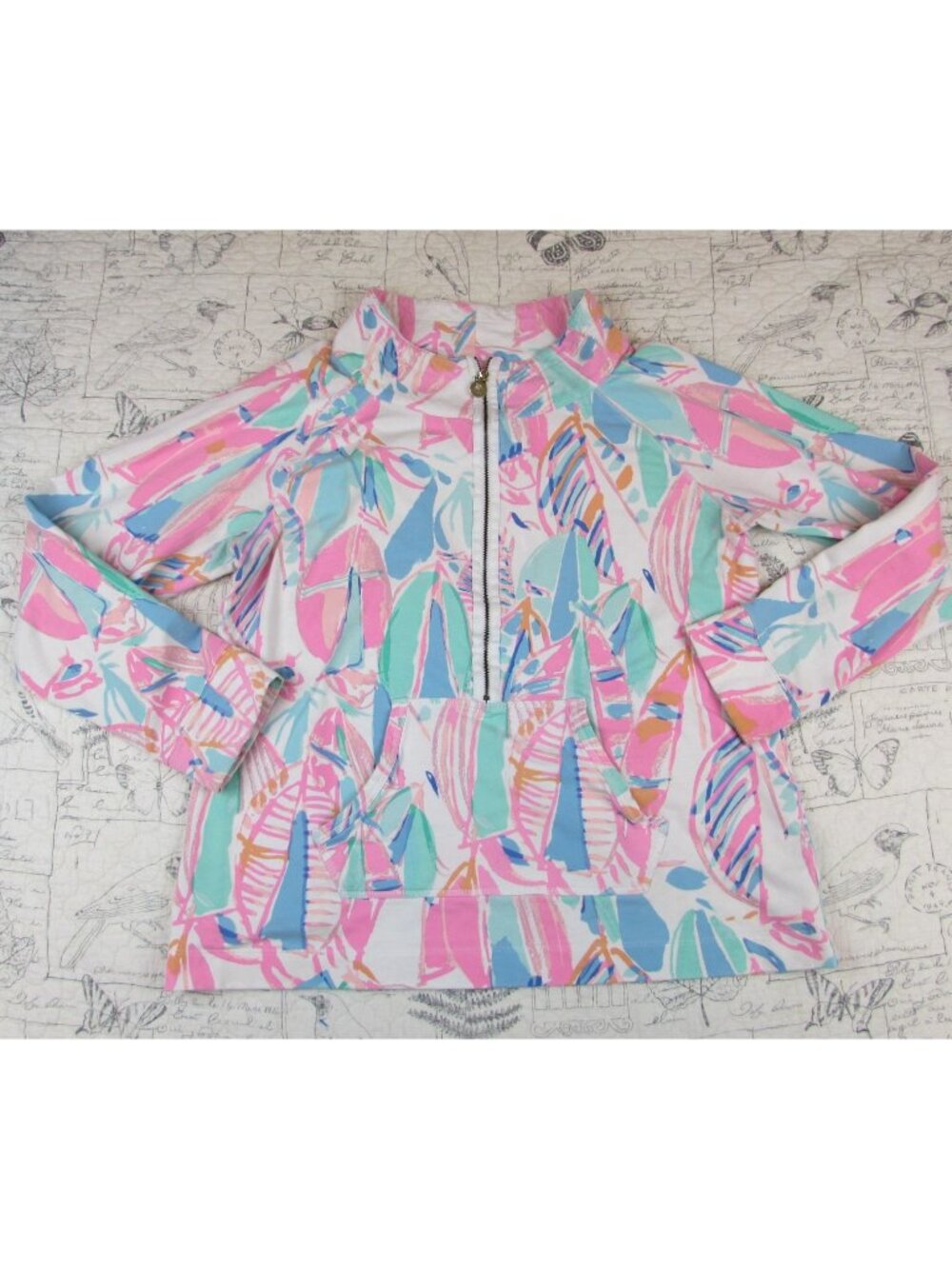 Lilly Pulitzer Sails in the Sunset Skipper Popover Half Zip raglan long slv XL